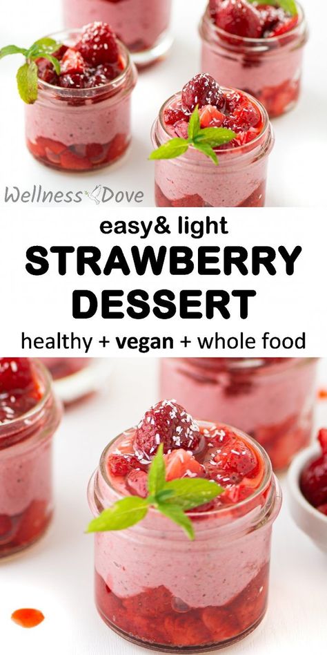 A perfect snack or a light dessert that is super healthy. Practically whole food, this vegan dessert has a sublime strawberry flavor. Refreshing and easy, a great way to eat healthy and enjoy the little moments in life. Healthy Strawberry Dessert, Easy Strawberry Dessert, American Picnic, Plant Based Dessert Recipes, Easy Strawberry Desserts, Light Dessert, Whole Foods Vegan, Quick Vegan, Plant Based Desserts