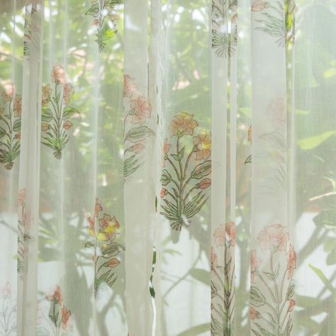 Curtain Panels Living Room, Sheer Curtain Panels, Floral Branch, Floral Curtains, Home Curtains, Block Printing Fabric, Apartment Inspiration, Grommet Curtains, Sheer Curtain