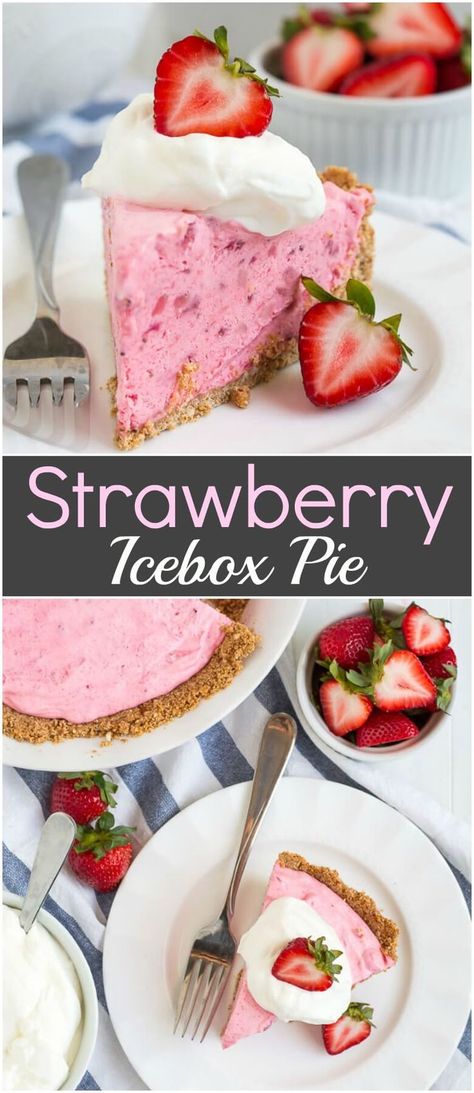 Let's cool down this summer with a slice of this sweet, simple, and refreshing Strawberry Icebox Pie and relax all day long! via @ohsweetbasil Strawberry Ice Box Pie, Strawberry Icebox Pie, Icebox Pies, Refrigerated Desserts, Desserts Fruit, Strawberry Cream Pies, Icebox Pie, Cream Pies, Berry Berry