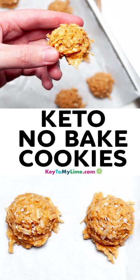 Keto haystack cookies are the perfect easy low carb sweet! These keto no bake cookies are made with peanut butter and coconut shreds - they’re ready to eat in only 25 minutes! #Keto #LowCarb #KetoCookies #Cookies #KetoNoBakeCookies #NoBakeCookies KeyToMyLime.com Keto No Bake Cookies, Keto No Bake, Pudding Chia, Dessert Cookies, Desserts Cookies, Desserts Keto, Sugar Free Low Carb, Dessert Easy, Low Carb Dessert