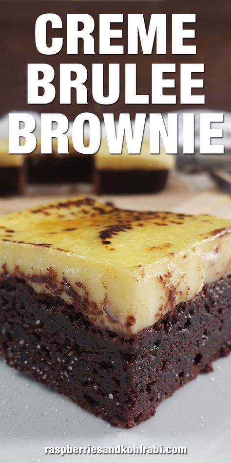 close up of a creme brulee brownie on a white plate Easy Creme Brulee, Creme Brulee Desserts, Chocolate Creme Brulee, Homemade Brownies Easy, Fudgy Brownie Recipe, Perfect Brownies, Creme Brulee Recipe, Brownies Recipe Homemade, Delicious Brownies