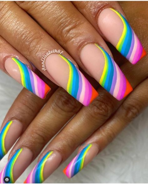 Rainbows are just so beautiful with all the different colors that come together. So if you love rainbows, then check out these gorgeous rainbow nail designs. Rainbow Nail Art Designs, Colored Nail Tips, Rainbow Nails Design, About Rainbow, Rainbow Nail Art, Emerald Nails, Rainbow Nail, Nail Prices, Rainbow Nails