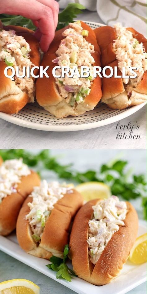 Crab Rolls Sandwich, Crab Sandwich, Rolled Sandwiches, Crab Rolls, Crab Dishes, Seafood Appetizers, Crab Salad, Crab Recipes, Seafood Salad