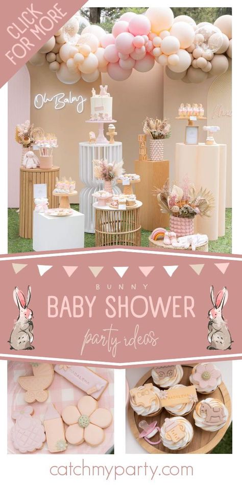 Fall in love with this beautiful bunny baby shower! The cake is so cute! See more party ideas and share yours at CatchMyParty.com Bunny Baby Shower Decorations, Bunny Baby Shower Ideas, Bunny Baby Shower Theme, Baby Bath Gift, Baby Shower Party Planning, Pig Birthday Party, Peppa Pig Birthday Party, Diy Baby Shower Decorations, Bunny Baby Shower