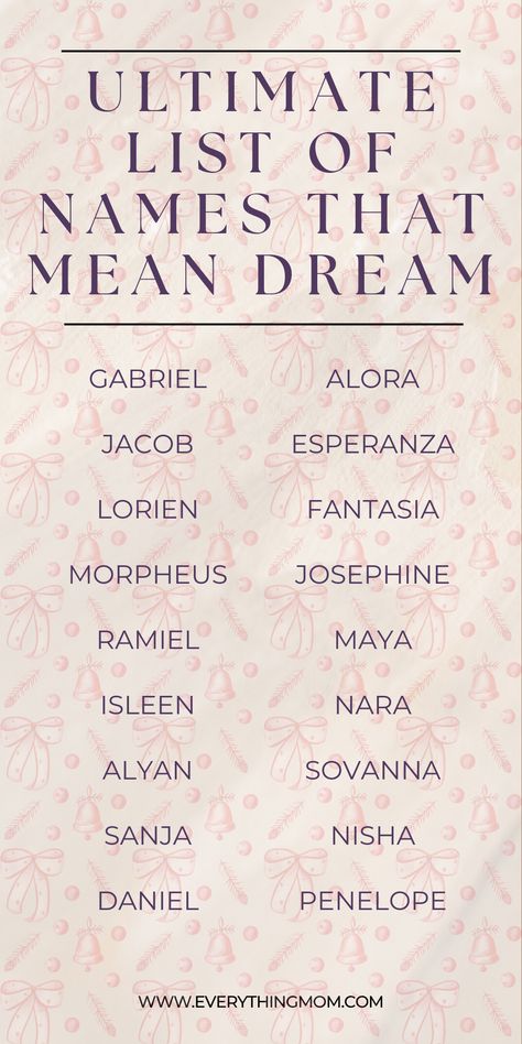 Looking for baby names that mean dream? This list of 124 dream-inspired names for boys and girls is perfect for parents seeking magical and meaningful names. From rare and enchanting choices to timeless favorites, you’re bound to find the ideal name that carries the beautiful meaning of “dream.” Explore this collection and discover the perfect fit for your baby! Click through for all the dreamy name ideas you need. Names Meaning Dream, Mysterious Names, Names Meaning, Strong Baby Names, Meaningful Baby Names, Names For Boys, Meaningful Names, Beautiful Meaning