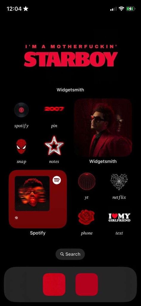 The Weekend Homescreen Layout, Red Iphone Aesthetic Homescreen, Red Ios 16 Wallpaper Ideas, Red Wallpaper Iphone Ios 16, The Weeknd Phone Layout, Iphone App Layout Red, Ios 16 Home Screen Ideas The Weeknd, Red Phone Layout Ideas, The Weeknd Ios 16 Wallpaper