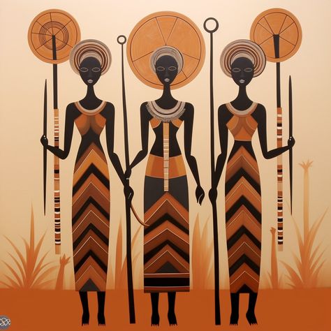 Traditional African Style, The Three Woman Canvas Print African Abstract Art, African Artwork, African Women Art, Graphic Design Ideas, African Paintings, Afrikaanse Kunst, Traditional Wall Art, Diy Canvas Wall Art, Three Women