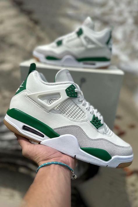 Jordan 4 Pine Green, Best Sandals For Men, Retro Jordans, Green Jordans, Jordan 4’s, Jordan Retro 4, Jordan Sneaker, Jordan 4s, Jordan Shoes Retro