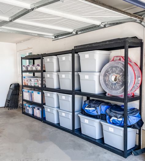 Garage Clean Out, Garage Bin Organization, Organizing Garage Ideas, 2 Car Garage Organization, Aesthetic Garage, Garage Shelving Ideas, Organize Garage, Best Garage Shelving, Garage Organizing