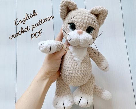 Crochet Cat Plush Pattern PDF Amigurumi Plushie Cat - Etsy Canada Paw Decorations, Kat Haken, Wedding Crochet, Plush Horse, Crochet Cat Pattern, Cat Amigurumi, Basic Crochet, Plush Pattern, Cat Plush