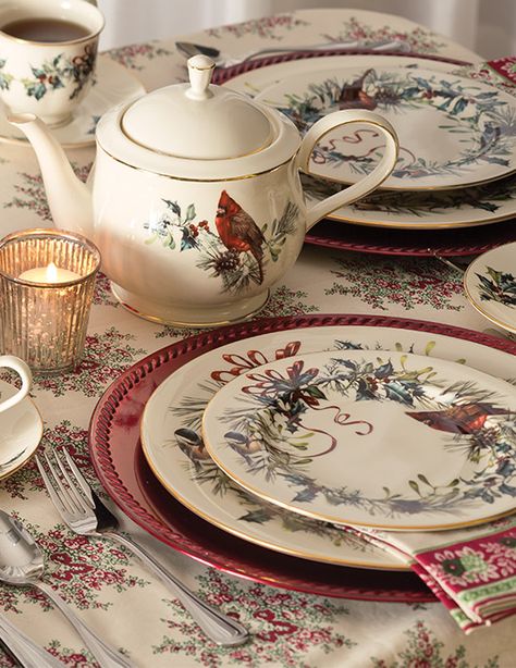 The Complete Table: Sending Winter Greetings - TeaTime Magazine Lenox Winter Greetings Tablescape, Christmas Tea Set, Spode Christmas Table Settings, Winter Greetings, Set A Table, Christmas China, Table Ware, Winter Table, Spode Christmas Tree