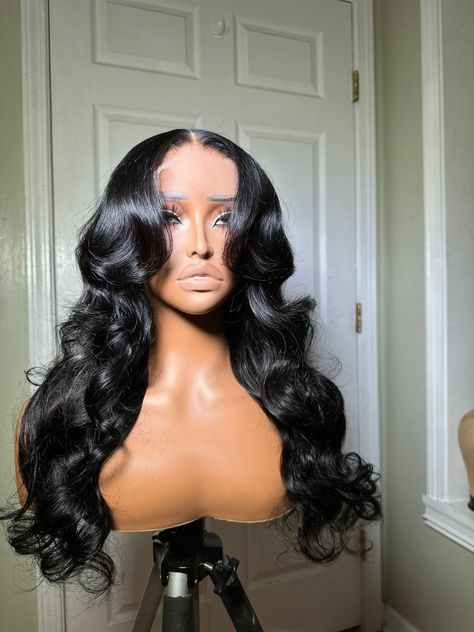 This is a GLUELESS PREMADE/FACTORY MADE UNIT. There is ONE unit ready to ship. Once it is sold, you may customize this unit style to your liking through preorder *Wig Specs Style: Layers and curtain bangs Density : 200%Length: 20” Color: Soft black Hair type: Virgin Lace: 5x5 HD lace closure Adjustable straps included All PRE ORDERED wigs take 10-15 business days to be completed. The standard shipping time is 2-3 days. Style Layers And Curtain Bangs, Curtain Bangs Black Women, Curtain Bangs Wig, Type Of Bangs, Layers And Curtain Bangs, Soft Black Hair, Curly Sew In, Style Layers, Black Hair Types