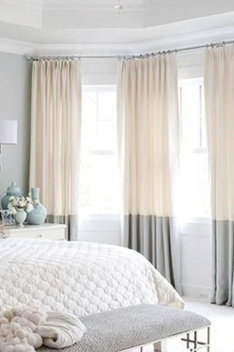 Two Tone Curtains Bedroom, Curtain Color Ideas, Long Curtains Living Room, Two Tone Curtains, Colour Curtains, Curtain Designs For Bedroom, Drapery Ideas, Drapes And Blinds, Plain Curtains