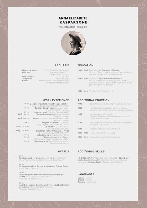 Fashion Cv Layout, Artistic Resume Design, Cv Examples Creative Cv, Artist Cv Creative Cv, Graphic Cv Design, Artist Cv Design, Fashion Designer Cv Creative Resume, Creative Cvs Design, Fashion Designer Resume Creative