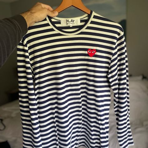 CDG - Comme des Garçons striped long sleeve shirt Cdg T Shirt, Cdg Shirt, Comme Des Garcons Play, Striped Long Sleeve Shirt, Navy Stripes, Comme Des Garcons, Striped Long Sleeve, Long Sleeve Shirt, Sleeve Shirt