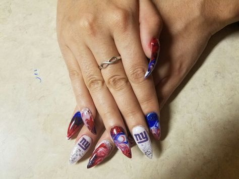 New York Giants Nails, Sf Giants Nails, Giants Nails, Nails Baseball, Nfl Nails, Football Nail Designs, Football Nail Art, Baseball Nails, Sports Nails