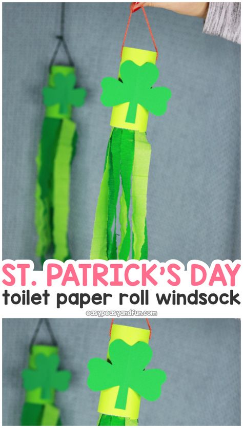 St. Patrick's Day Windsock Toilet Paper Roll Craft - Easy Peasy and Fun Sant Patrick, Toilet Paper Roll Craft, Saint Patricks Day Art, St Patrick's Day Activities, Fete Saint Patrick, Kids Toilet, Roll Craft, March Crafts, St Patricks Crafts