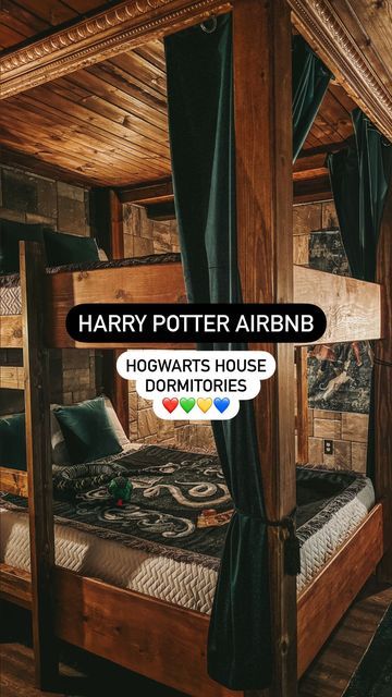 Sarah | Wizarding Creator on Instagram: "‼️ Which Hogwarts house dormitory would you choose? Gryffindor ❤️🦁 Slytherin 💚🐍 Hufflepuff 💛🦡 Ravenclaw 💙🦅 Sharing 4 of the 8 rooms in this Harry Potter themed Air bnb! Each of these themed rooms came with a full sized, built in bunk bed! @greatescapevillas [hosted] ✍️ Bookings: @greatescapevillas 📍Location: Davenport, Florida ✨ The Ravenclaw room had its own full bathroom ✨ The Slytherin and Hufflepuff rooms connected to and share a full bathroom Harry Potter Bunk Bed, Hogwarts Dorm Room Gryffindor, Hufflepuff Bedroom Decor, Harry Potter Room Decor Bedroom Ideas Slytherin, Gryffindor Bedroom Ideas, Hogwarts Inspired Room, Hogwarts Themed Bedroom, Adult Harry Potter Bedroom, Hogwarts Room Decor