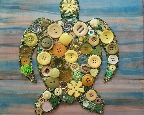 Acrylic Paint Background, Button Art On Canvas, Sea Turtle Decor, Sea Turtle Gifts, Button Creations, Ocean Gifts, Turtle Birthday, Turtle Decor, Turtle Gifts