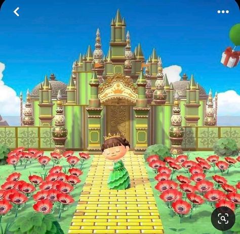 Wicked Animal Crossing, Wizard Of Oz Animal Crossing, Acnh Wizard Of Oz, Disney Acnh Codes, Acnh Exterior Ideas, Acnh Maze, Acnh Disney Island, Animal Crossing City Ideas, Animal Crossing Castle