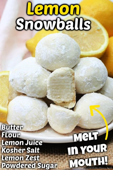 Fancy Baking Ideas, Winter Lemon Desserts, Snowball Food, Desserts With Lemon, Lemon Snowball Cookies, Lemon Balls, Lemon Baking, Dessert Lemon, Rotten Teeth