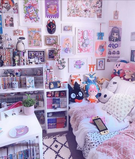 Weeb Room, Anime Bedroom Ideas, Nerd Room, Kawaii Bedroom, Otaku Room, Cute Room, Gamer Room Decor, Dekorasi Kamar Tidur, Anime Room