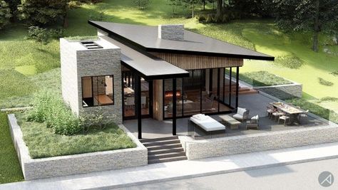 Modern Cabin Plans, Modern Cabin House, Small Modern House Plans, Contemporary Cabin, Cabin House, Cabin House Plans, Casas The Sims 4, Modern Style House Plans, Village Photography