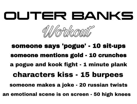 Tv Show Workouts Disney, Tv Workouts Netflix Tv Shows, Tv Show Workout Challenge, Outer Banks Workout, Tv Workout Challenge, Show Workouts, Netflix Workout, Tv Workout, Tv Show Workouts