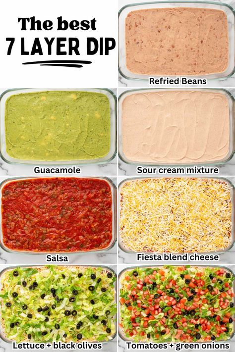 Layered Dip Recipes Easy, 7 Layer Dip Vegetarian, 7 Layered Dip, 7 Layer Dip Easy, Easy 7 Layer Dip, Seven Layer Dip Recipe, Layered Nacho Dip, Layered Bean Dip Recipe, Layer Dip Recipe