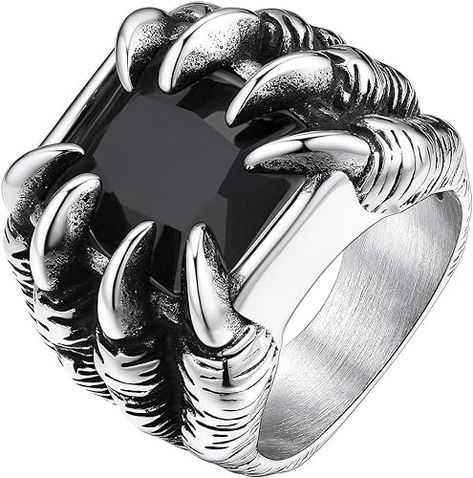 Bestyle Chuny Big Dragon Ring Stainless Steel Band Ring Evil Devil Dragon Claw Gem Stone Ring Vintage Biker Punk Ring, Men Signet Ring Thumb Finger Ring, Size 11|Amazon.com Gemstone Ring For Men, Ring With Gemstone, Gothic Dragon, Big Dragon, Dragon Claw, Dragon Ring, Vintage Biker, Ring For Men, Pinky Ring