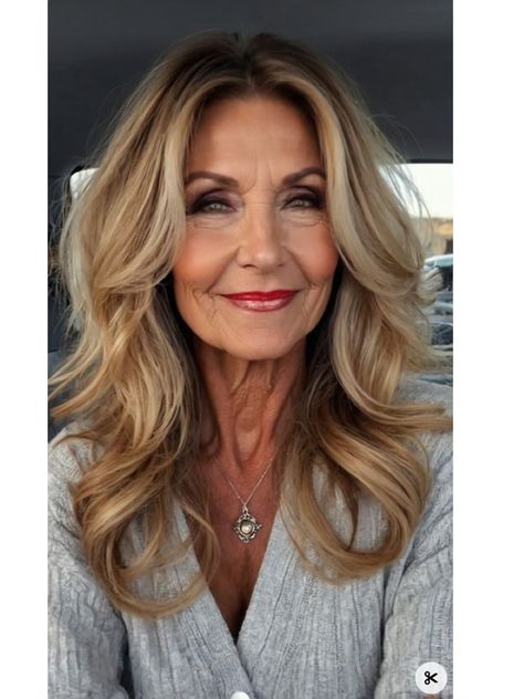 Layered Hair For Over 50, Julia Robert’s Curly Hair, Older Woman Hairstyle, Long Bangs Medium Hair, Layered Long Hair Styles, Long Hair Older Women Over 50 Style, Full Layered Haircuts, Blonde Hair Styles Medium Length, Long Hair Styles With Layers For Over 50