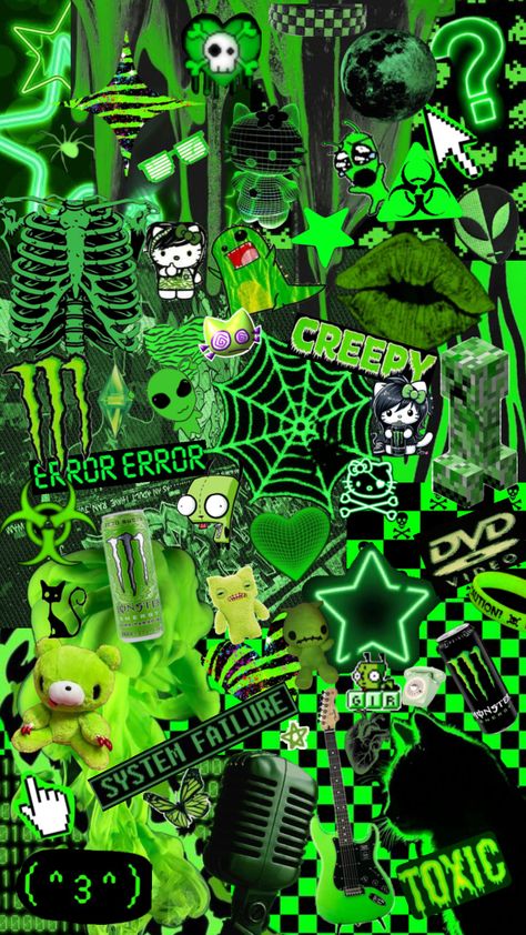 green shuffle💚🦖🐊#greenaesthethic #green Green Scene Emo Wallpaper, Arizona Green Tea Wallpaper, Monster Energy Background, Green Cyberpunk Wallpaper, Cool Emo Wallpapers, Green Scene Wallpaper, Green Background Collage, Lock Screen Y2k, Scenecore Wallpaper Iphone