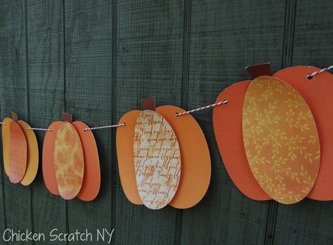 Oval cutouts from different shades & designed scrapbook paper to make pumpkins! I love this! I think I need to do this with smaller ovals for little pumpkins to hang up on a ledge at work Shapes Silhouette, Pumkin Decoration, Pumpkin Banner, Embroidery On Paper, Paper Pumpkins, Pumpkin Birthday, Pumpkin Party, Fall Halloween Crafts, Autumn Crafts