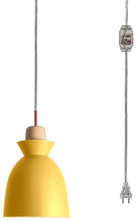 Lamps For Dining Room, Yellow Lampshade, Fans Ceiling, Hotel Ideas, Yellow Lamp, Plug In Pendant Light, Wooden Pendant Lighting, Swag Light, Lighting Ceiling