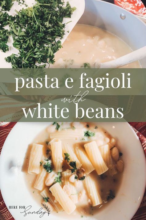 pot of pasta e fagioli on the stove and a serving in a bowl on the table White Pasta Fagioli, Cannellini Bean Recipes, Pasta And Beans, Cannellini Beans Recipes, Cannellini Bean, Soup Pasta, Pasta Fagioli, White Pasta, Italian Soup