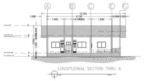 Longitudinal section view of 7x13m residential building is given in this AutoCAD drawing model. Download now. - Cadbull Furniture Layout Plan, Longitudinal Section, Drawing Model, 2bhk House Plan, Apartment Floor, Layout Plan, Drawing Block, Apartment Floor Plans, Architectural Section