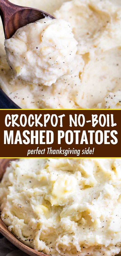 Homestyle Crockpot (No-Boil) Mashed Potatoes - The Chunky Chef Quick Thanksgiving Recipes, Crockpot Thanksgiving, Potatoes Crockpot, Crockpot Mashed Potatoes, Chunky Chef, Easy Thanksgiving Recipes, Best Thanksgiving Recipes, Thanksgiving Cakes, Mashed Potato Recipes