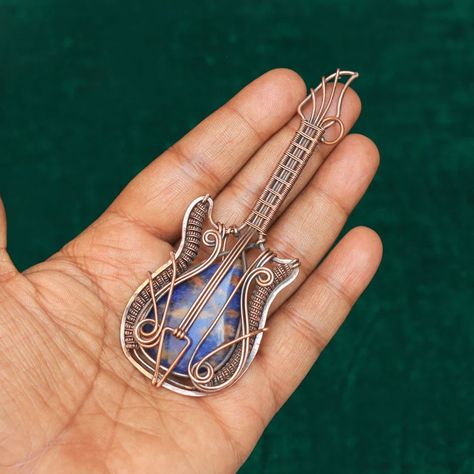 Unique Guitar Designer Pendant Sodalite Copper Wire Pendant - Etsy Star Galaxy, Kambaba Jasper, Wire Wrapped Jewelry Tutorials, Unique Guitars, Copper Wire Jewelry, Copper Jewelry Handmade, Bijoux Fil Aluminium, Wire Wrap Pendant, Wire Jewelry Designs