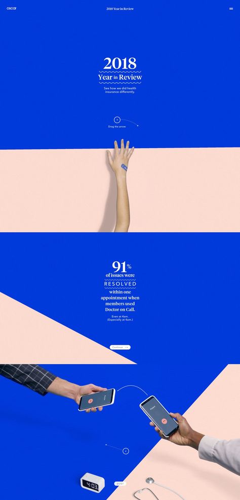 The Oscar 2018 Year in Review site features multiple interactive animations that just come alive as you go! My favorite being the intro arm animation that turns the actual website section divider into a diagonal line o_O Arm Animation, Food Moodboard, Flat Web Design, 2018 Year, One Page Website, Diagonal Line, Website Ideas, Website Design Layout, Psd Designs