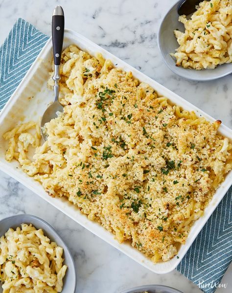 Roasted Cauliflower Macaroni and Cheese Recipe - PureWow Thanksgiving Casserole Recipes, Vegetarian Thanksgiving Recipes, Children Food, Toddler Dinner, Healthy Casserole, Healthy Casserole Recipes, Kid Meals, Healthy Freezer Meals, Cold Weather Food