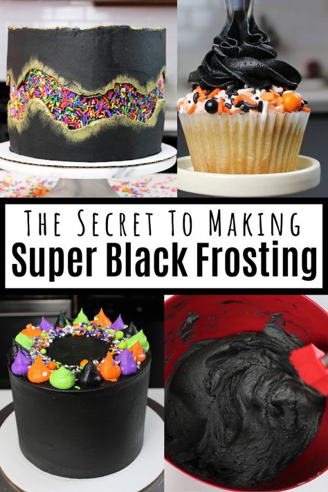 Black Buttercream Frosting, Black Buttercream, Black Frosting, Cake Chocolat, Buttercream Recipe, Cake Icing, Icing Recipe, Halloween Desserts, Halloween Cakes