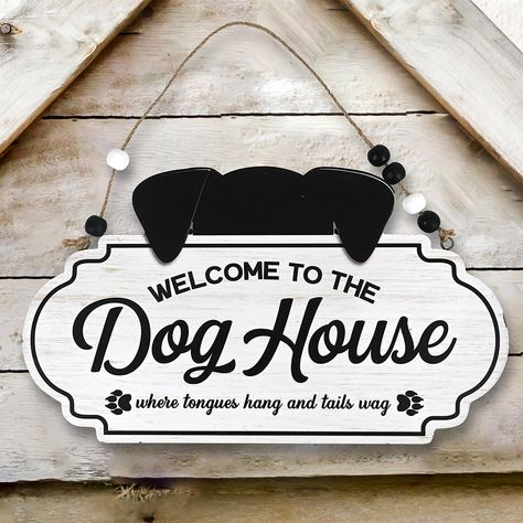 PRICES MAY VARY. Size：13.78*7.87 IN， The funny pet hanging sign crafted from high quality durable compressed wood raw material MDF,vivid bright patterns that are not easily faded. Dog Home Decor: Dog home decor is an ideal choice for any room in the home.Perfect for hanging on the door or somewhere. Easy To Hang:The dog welcome wall art comes with two delicate pre-drilled holes and a twine with bead. A nice addition to your house or garden to welcome people in.It can be hung directly on the door Dog Signs For Home, Dog Welcome Sign, Dog House Sign, Dog House Name Plate, Dog Art Diy, Dog Name Sign, Custom Dog Houses, Dog Room Decor, Paw Wallpaper