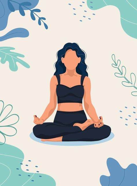 Meditation concept. Pretty yoga woman in lotus pose.  Flat cartoon vector illustration. Yoga Posses, Essential Yoga Poses, Yoga Cartoon, Yoga Woman, Yoga Images, Meditation Poses, Yoga Illustration, Yoga Poster, Benefits Of Yoga