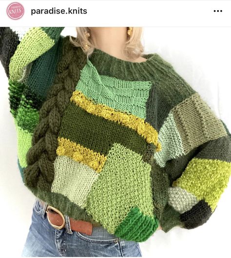 Green Inspo, Knitwear Inspiration, Patchwork Sweater, Yarn Sweater, Freeform Crochet, Knitwear Fashion, Hand Knitted Sweaters, Boho Crochet, Knitwear Design