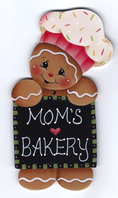 Moms Bakery Gingerbread Painting E-Pattern Wooden Fridge, Gingerbread Baby, Disney Christmas Decorations, Gingerbread Crafts, Gingerbread Christmas Decor, Gingerbread Decorations, Gingerbread Ornaments, Holiday Painting, Painted Christmas Ornaments