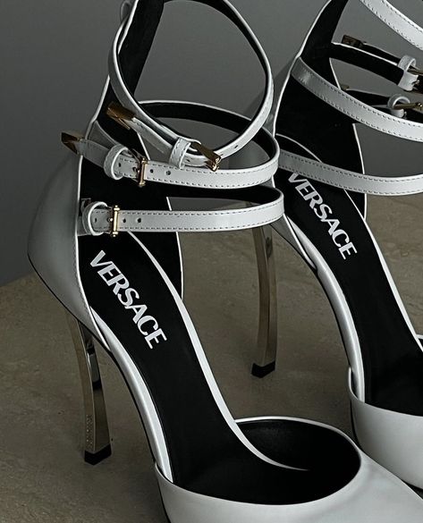 Shoe Lover, White Shoes, Shoe Collection, Versace, Heels, White