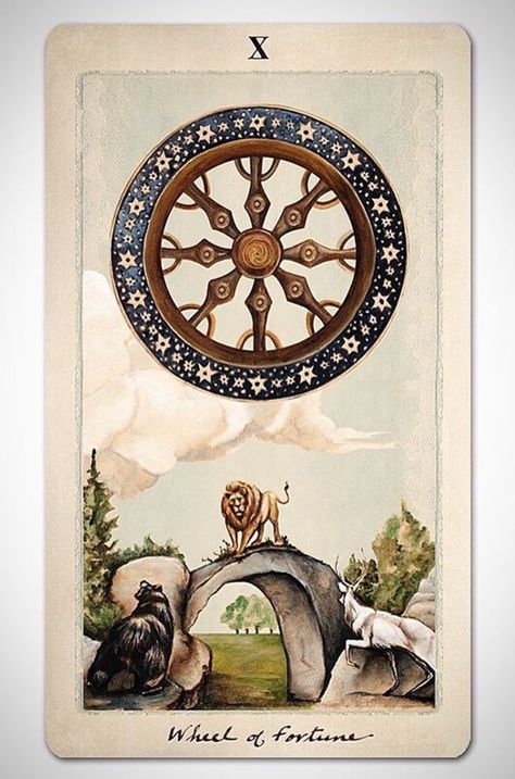 Wheel of Fortune Tarot card. Fortune Tarot Card, Wheel Of Fortune Tarot, Tarot Tattoo, Tarot Card Art, Tarot And Oracle Cards, The Major Arcana, Tarot Major Arcana, Tarot Cards Art, Tarot Card Meanings