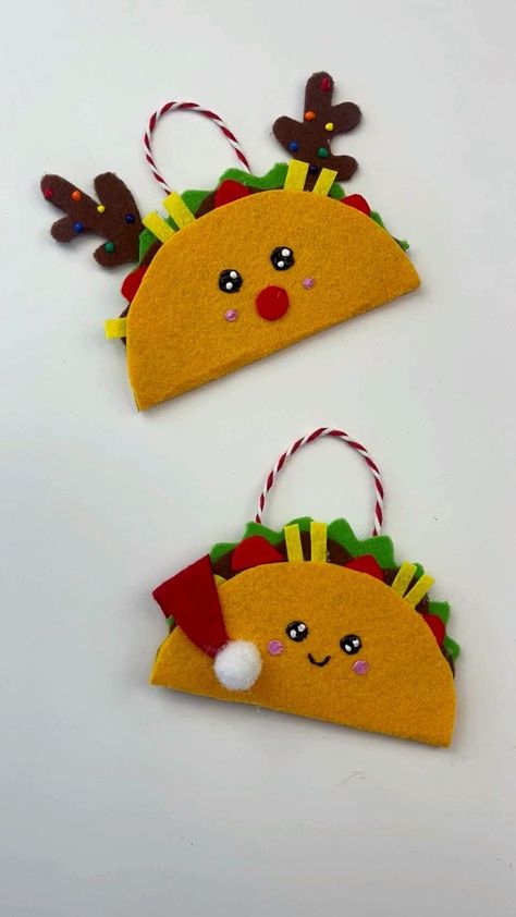 Taco Christmas, Christmas Felt, Holiday Crafts Christmas, Felt Christmas Ornaments, Christmas Ornament Crafts, Christmas Ornaments To Make, Ornaments Christmas, Christmas Decor Ideas, Ornament Crafts