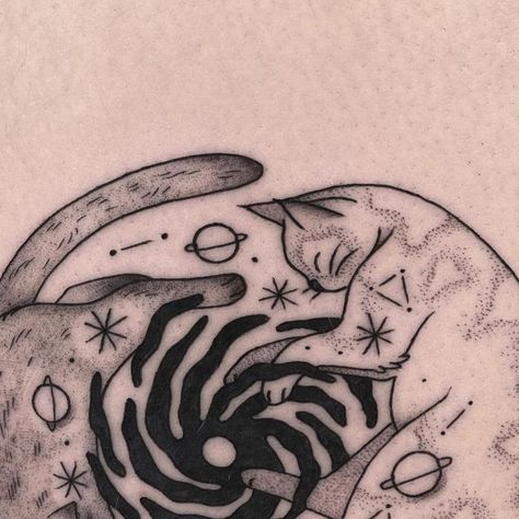 23K likes, 27 comments - Joshua Burd (@burdxturd) on Instagram: "Cosmic cat buddy yinyang for Chase. Great to meet ya dude! #pdxtattoo #pdxart #portlandtattoo #po..." Cat Ying Yang, Portland Tattoo, Ying Yang Tattoo, Cosmic Cat, Ying Yang, Sketchbook Inspiration, Cat Tattoo, Retro Vibe, To Meet