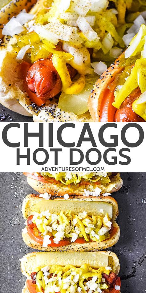 Beef Hot Dog Recipes, Poppy Seed Buns, Chicago Style Hot Dog, Chicago Hot Dog, Gourmet Hot Dogs, Hot Dogs Recipes, Hot Dog Toppings, Beef Hot Dogs, Hot Dog Recipes